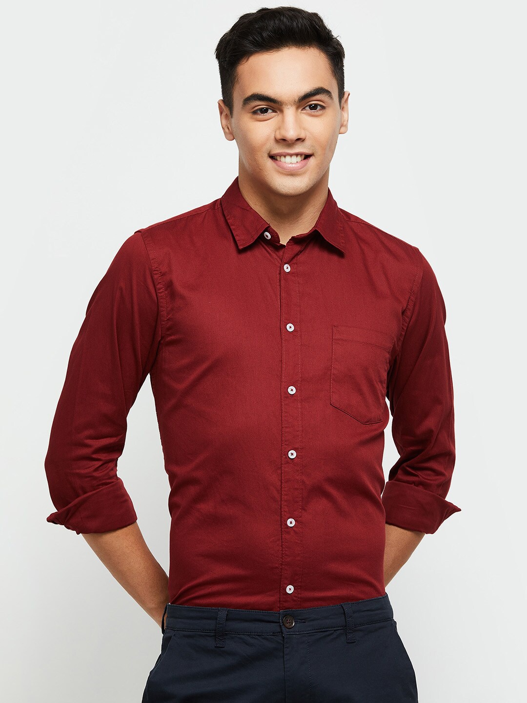 

max Men Maroon Classic Cotton Casual Shirt