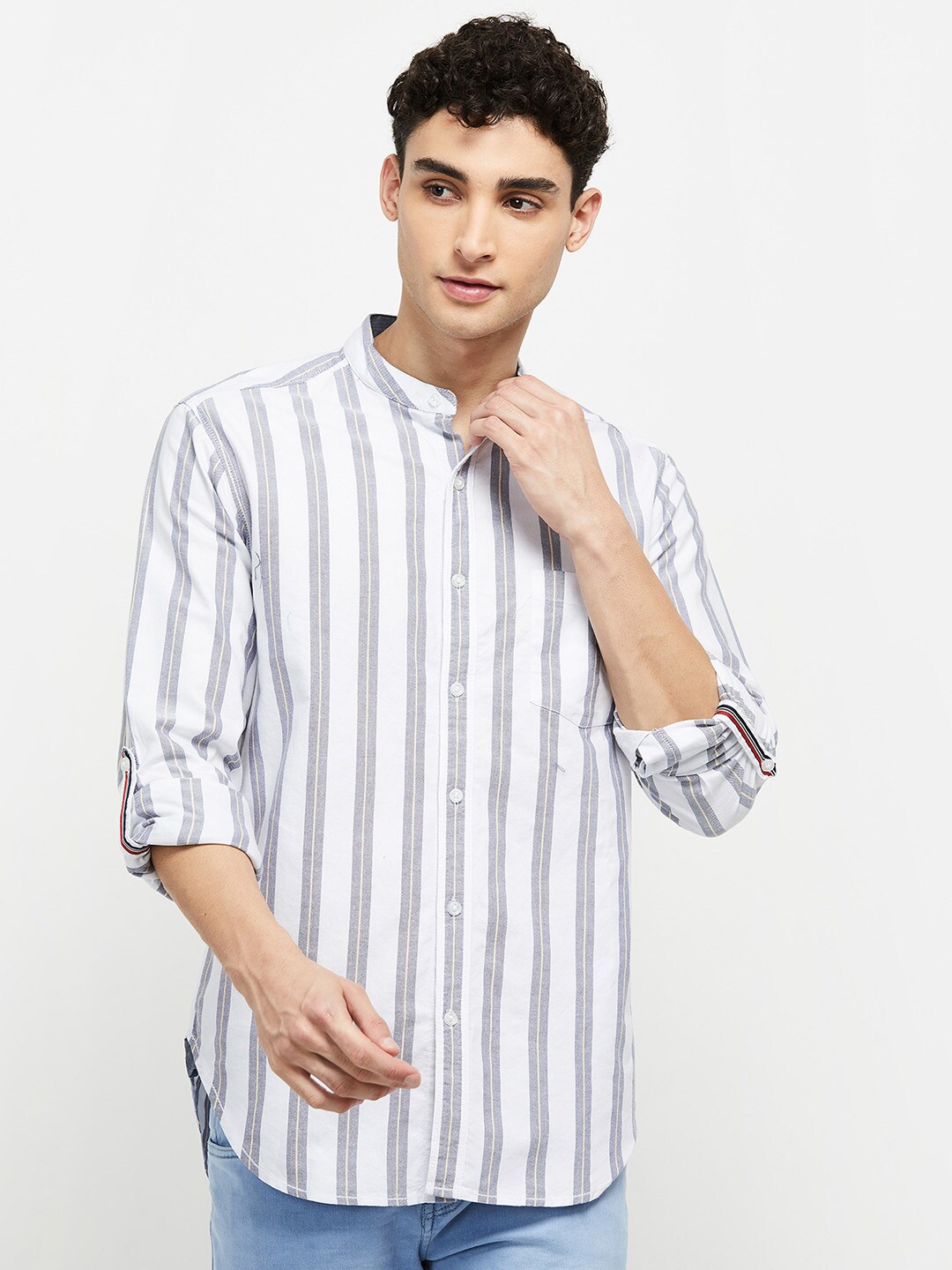 

max Men White Classic Striped Cotton Casual Shirt