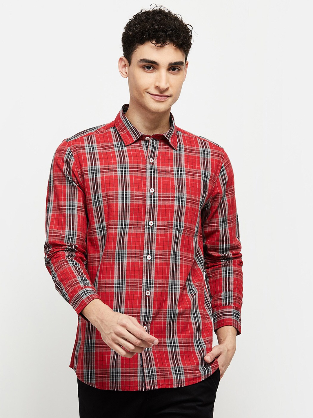 

max Men Red Classic Tartan Checked Cotton Casual Shirt