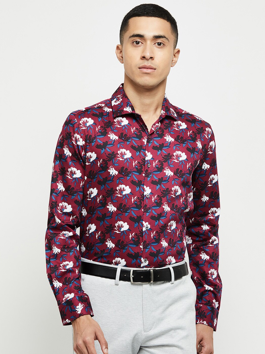 

max Men Maroon Classic Floral Printed Cotton Casual Shirt