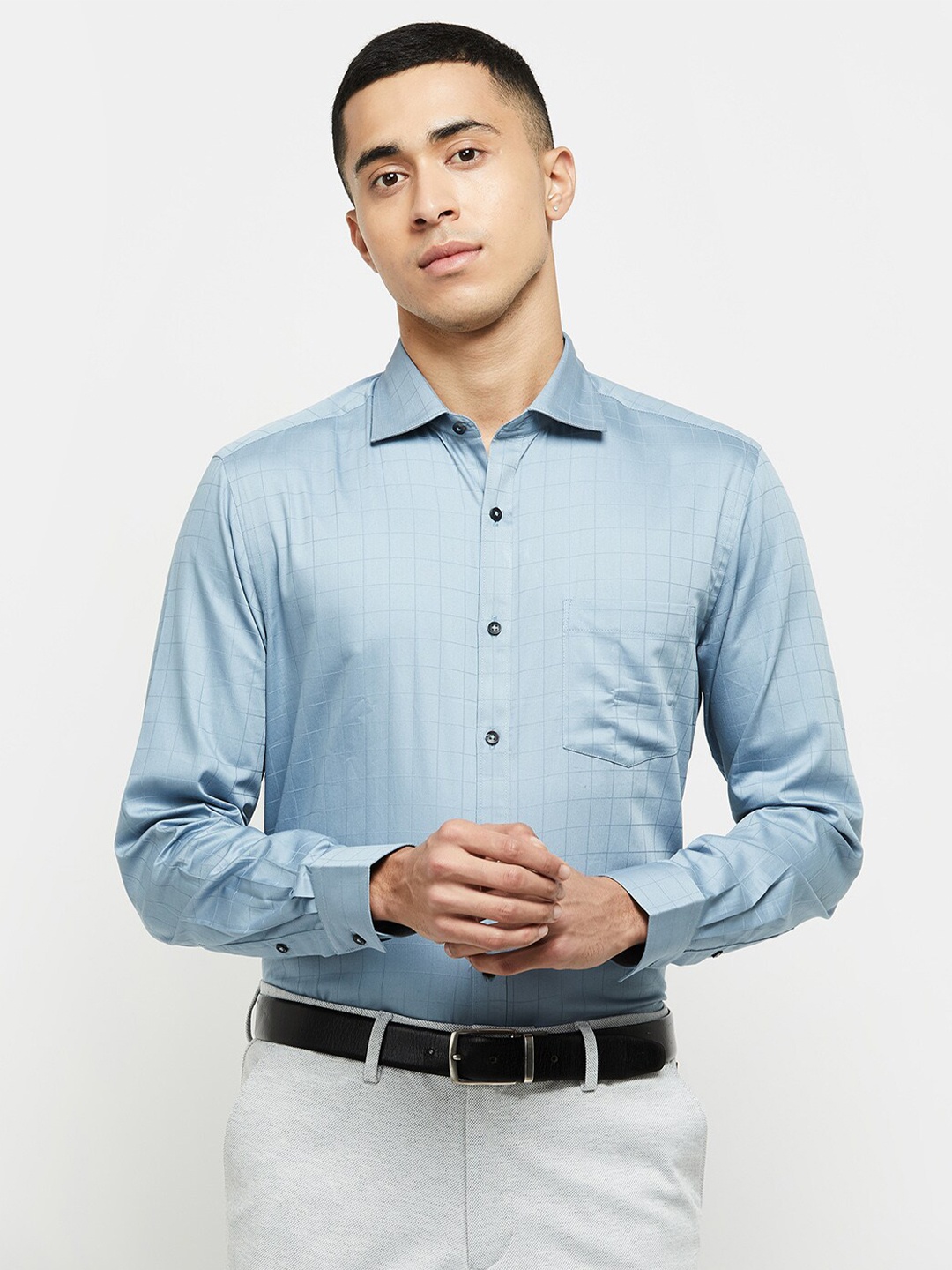 

max Men Grey Classic Cotton Formal Shirt