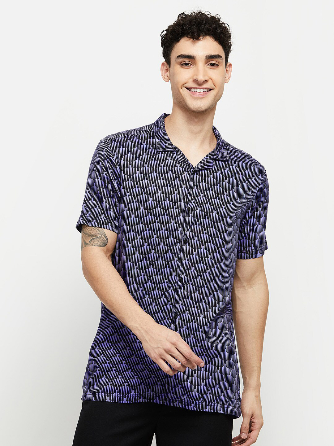 

max Men Purple Classic Printed Cotton Casual Shirt