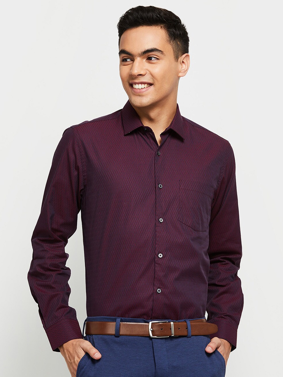

max Men Purple Cotton Classic Formal Shirt