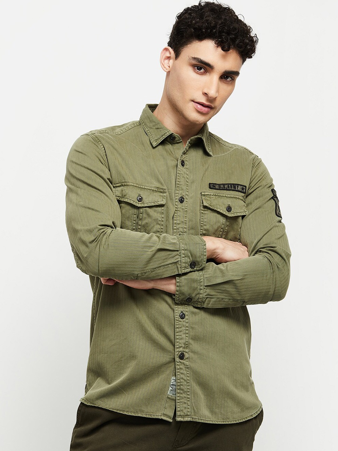 

max Men Green Classic Cotton Casual Shirt