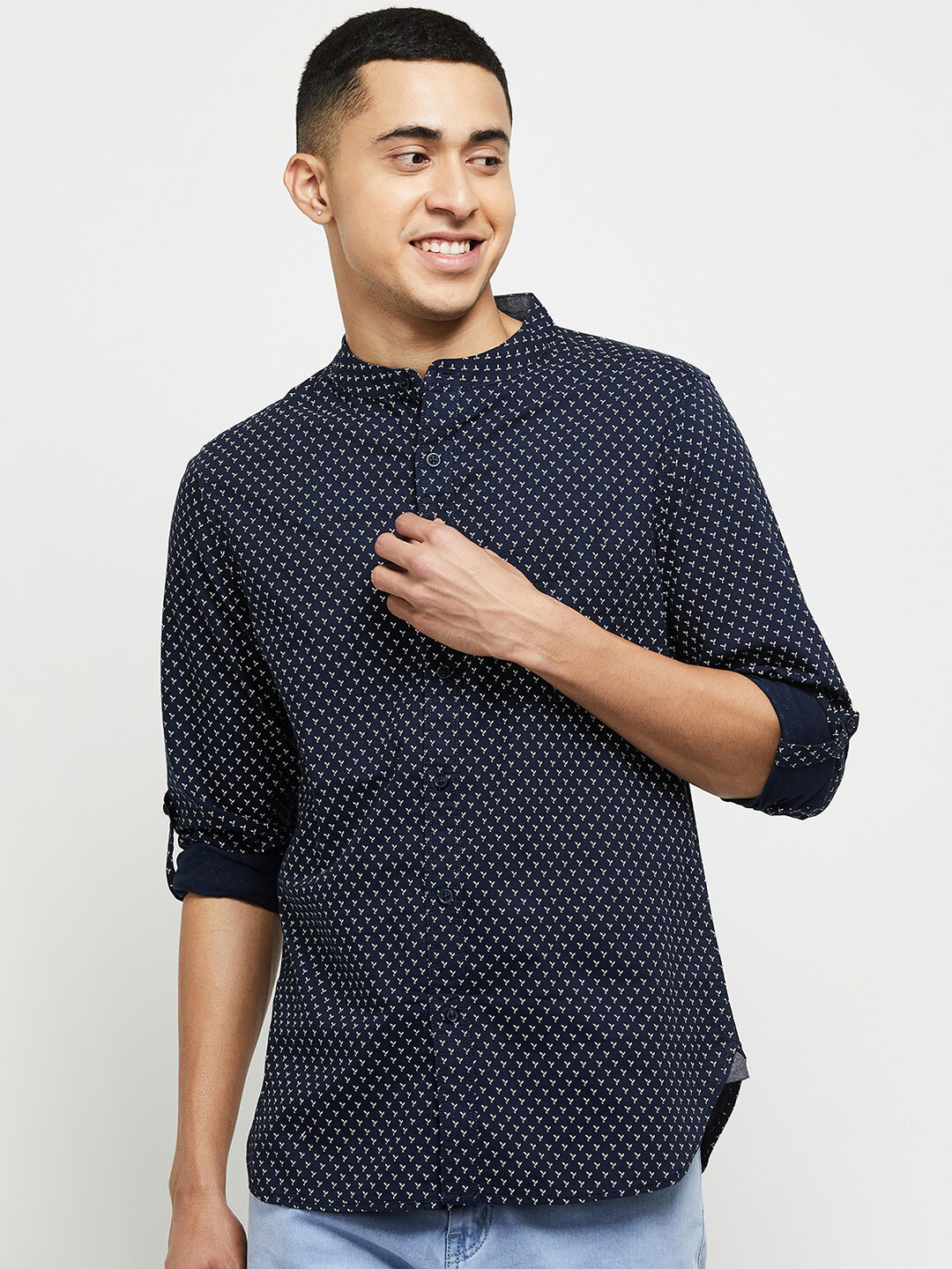 

max Men Blue Classic Printed Cotton Casual Shirt