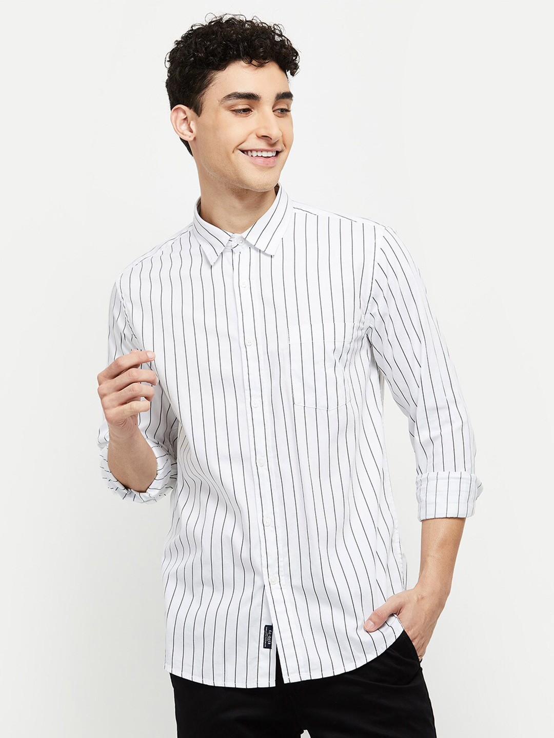 

max Men White Classic Striped Cotton Casual Shirt