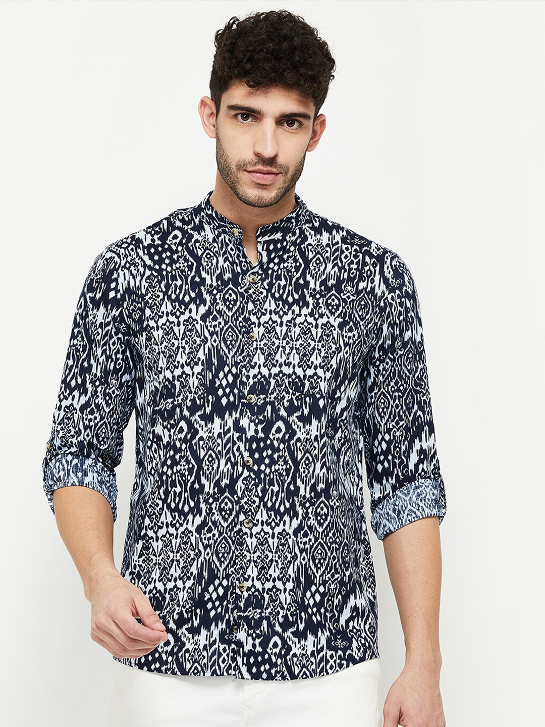 

max Men Blue Classic Printed Cotton Casual Shirt