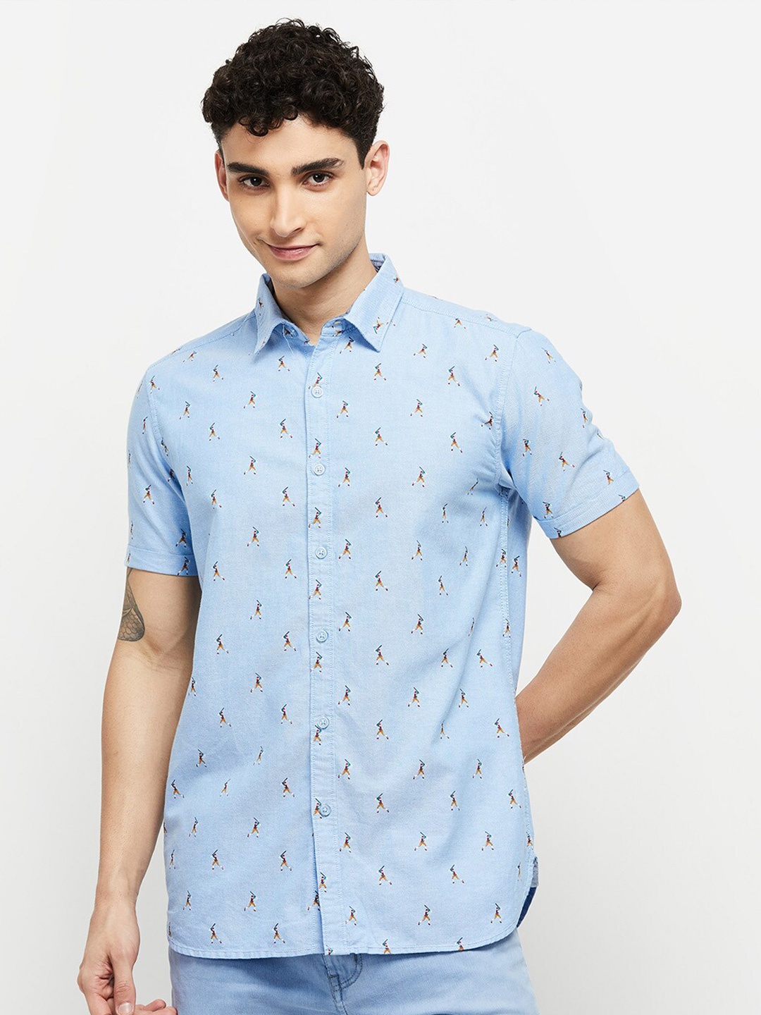 

max Men Blue Classic Printed Cotton Casual Shirt