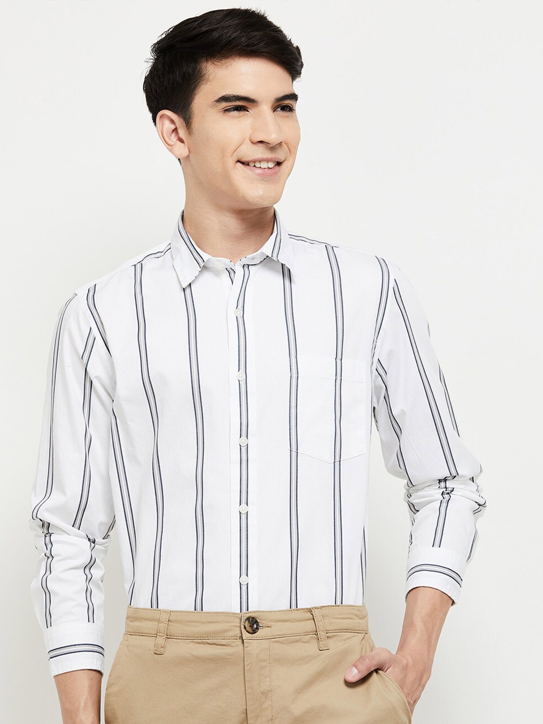 

max Men White Classic Striped Cotton Formal Shirt