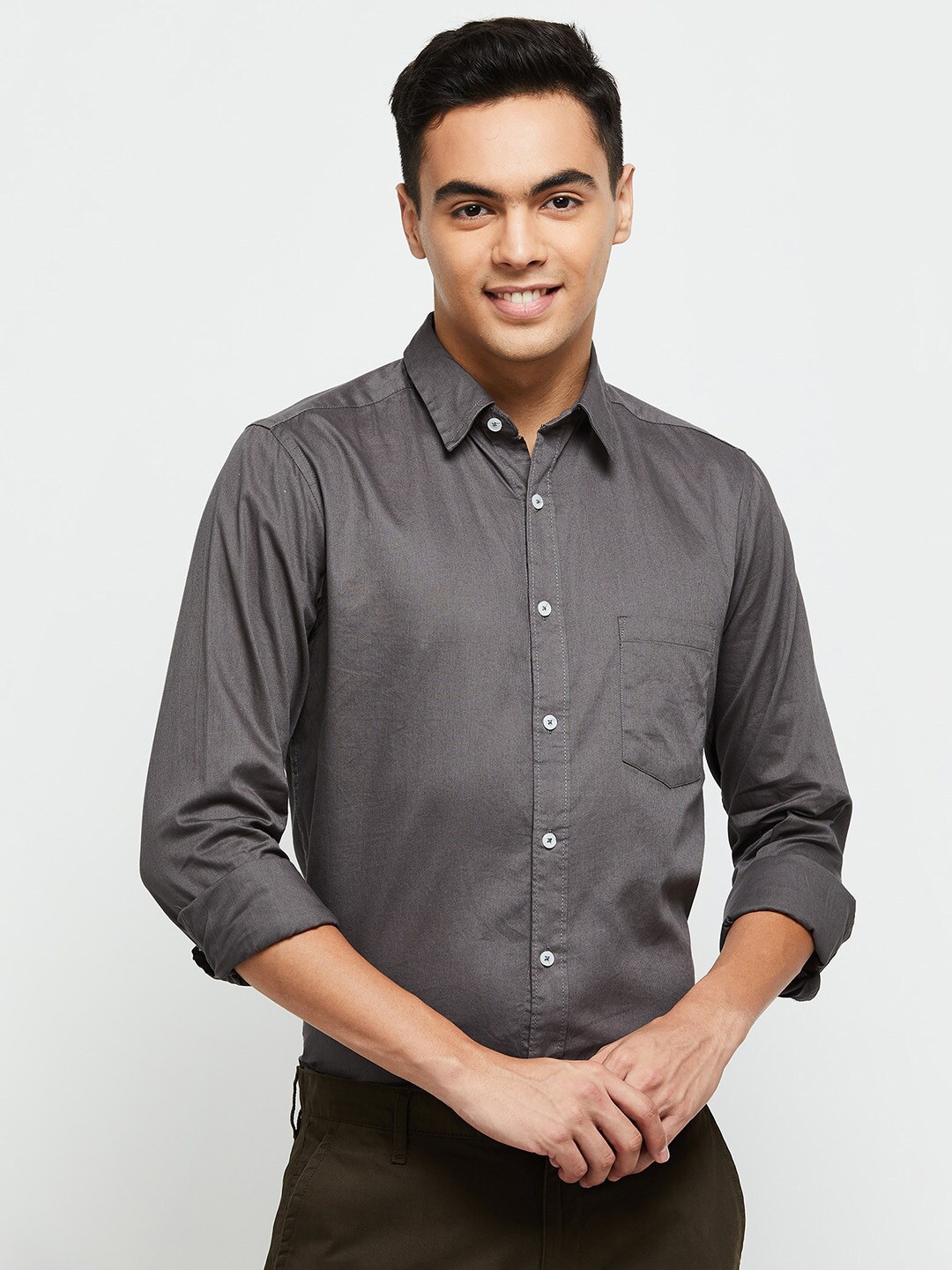 

max Men Grey Classic Cotton Formal Shirt