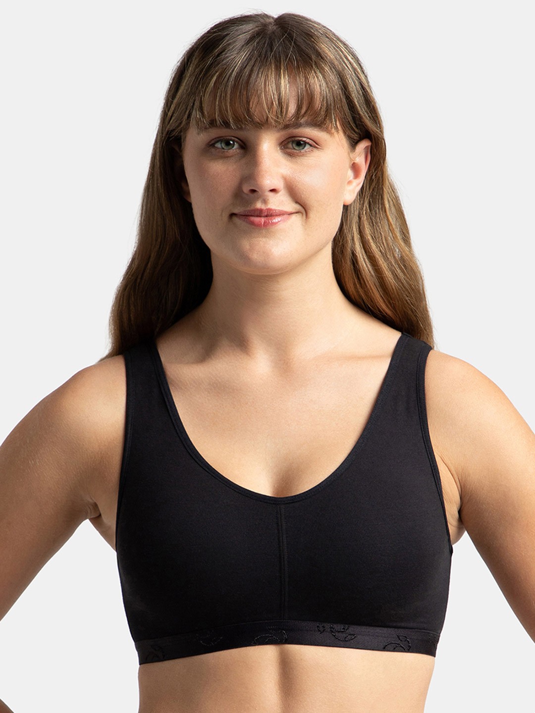 

Jockey Wirefree Padded Cotton Full Coverage Sleep Bra with Removable Pads-ES04, Black