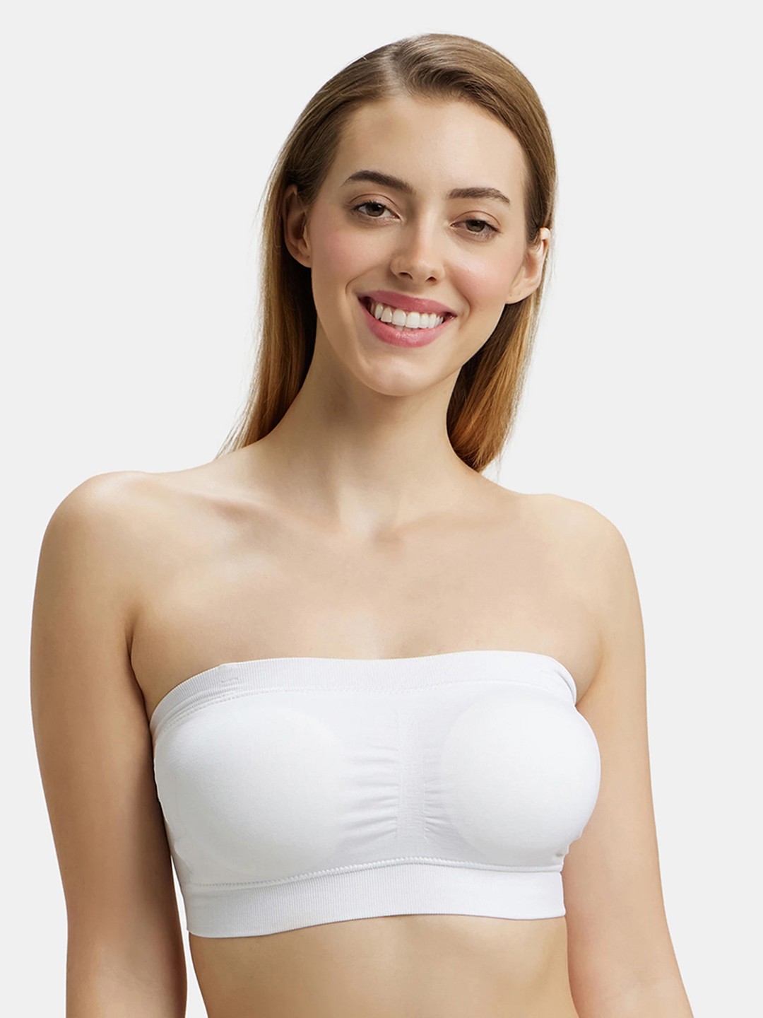

Jockey Wirefree Padded Micro Touch Nylon Elastane Stretch Full Coverage Bandeau Bra-1545, White