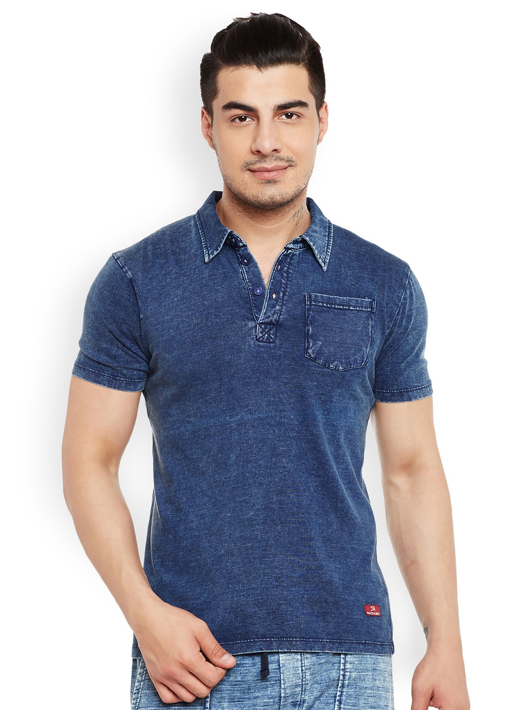 

Rodamo Men Blue Solid Polo Collar Slim Fit T-shirt