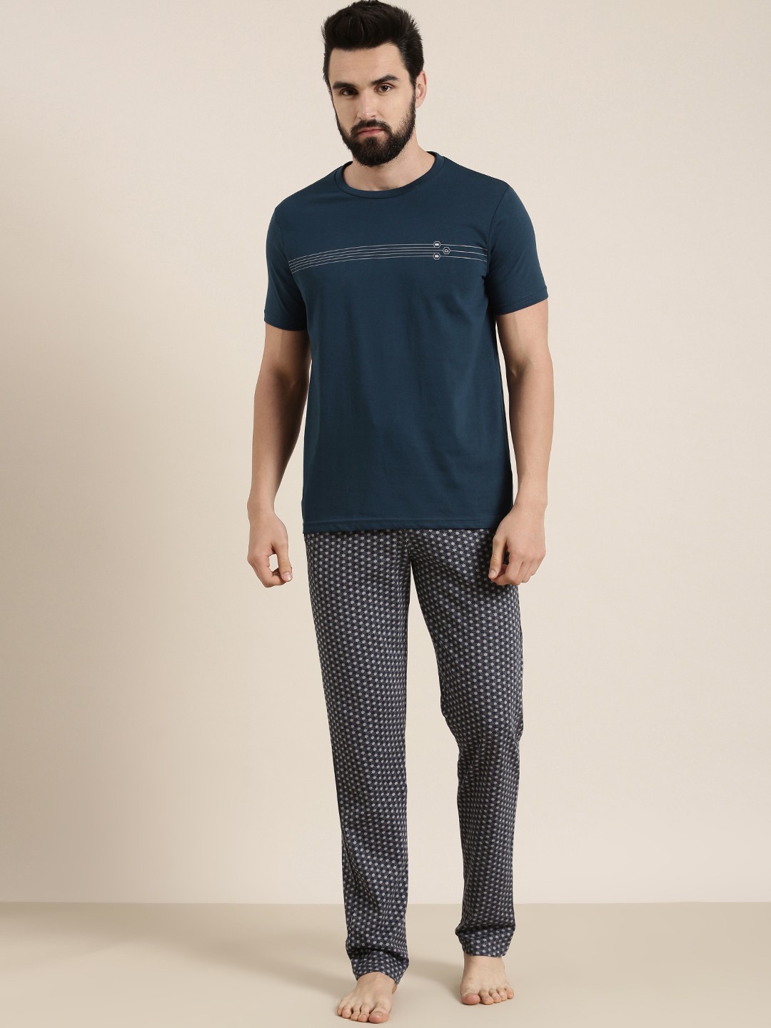 

Sweet Dreams Men Navy Blue & Black Striped Night suit