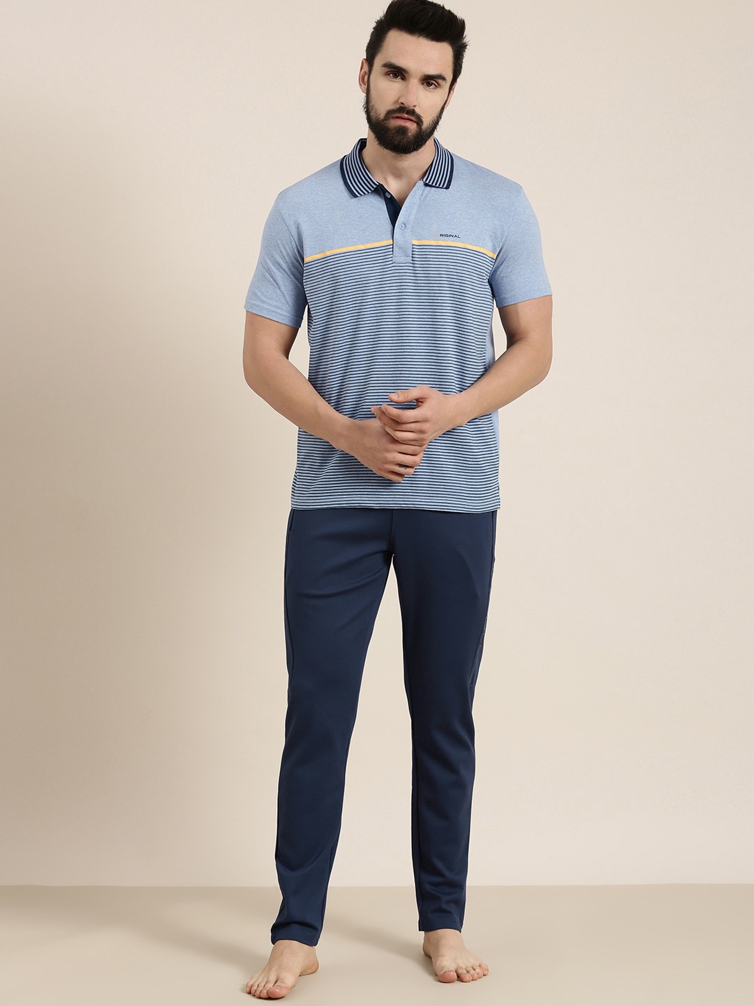 

Sweet Dreams Men Blue & Navy Blue Striped Night suit