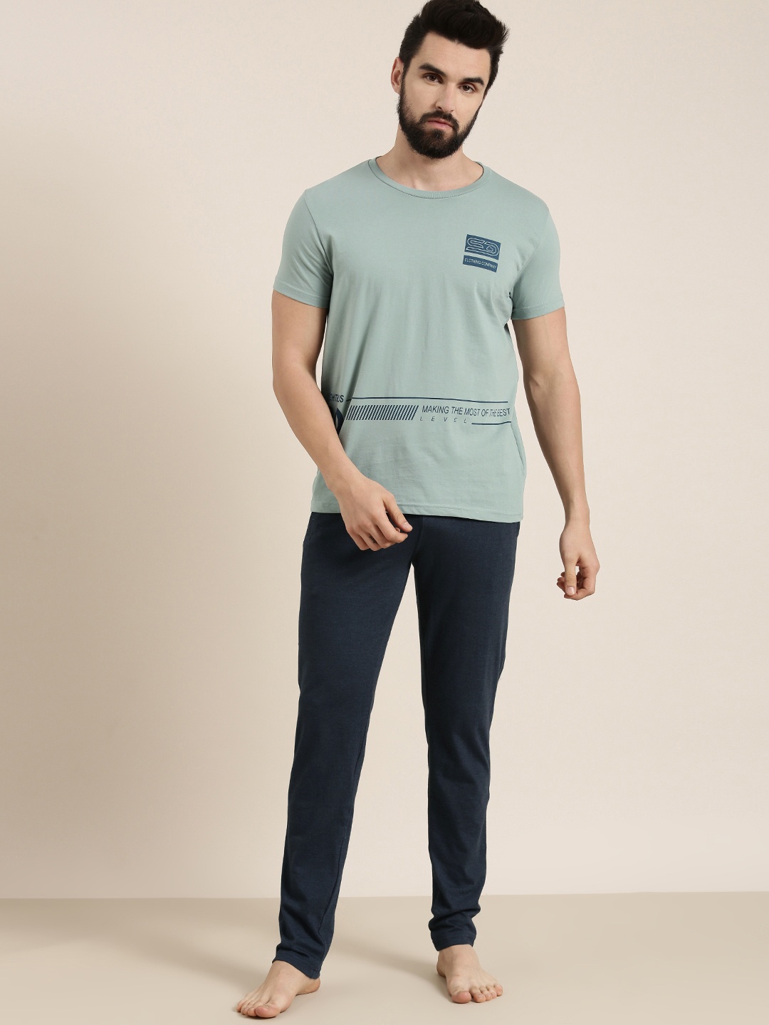 

Sweet Dreams Men Green & Navy Blue Printed Night suit