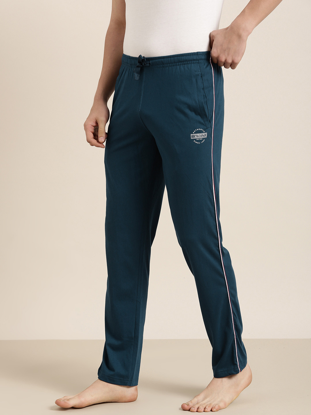 

Sweet Dreams Men Navy Blue Solid Lounge Pants With Brand Logo Detail