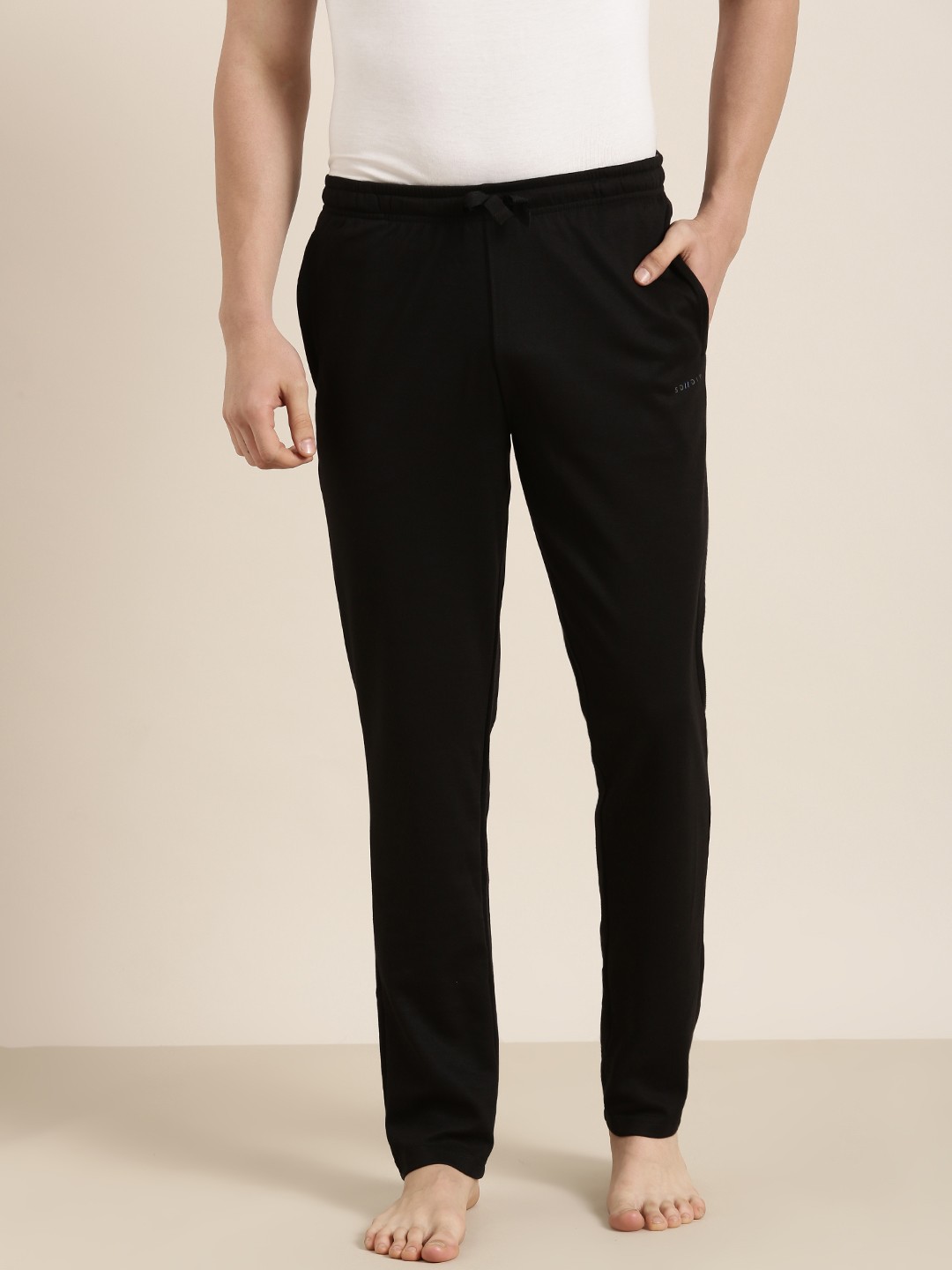 

Sweet Dreams Men Black Solid Regular Fit Mid-Rise Knitted Straight Lounge Pants