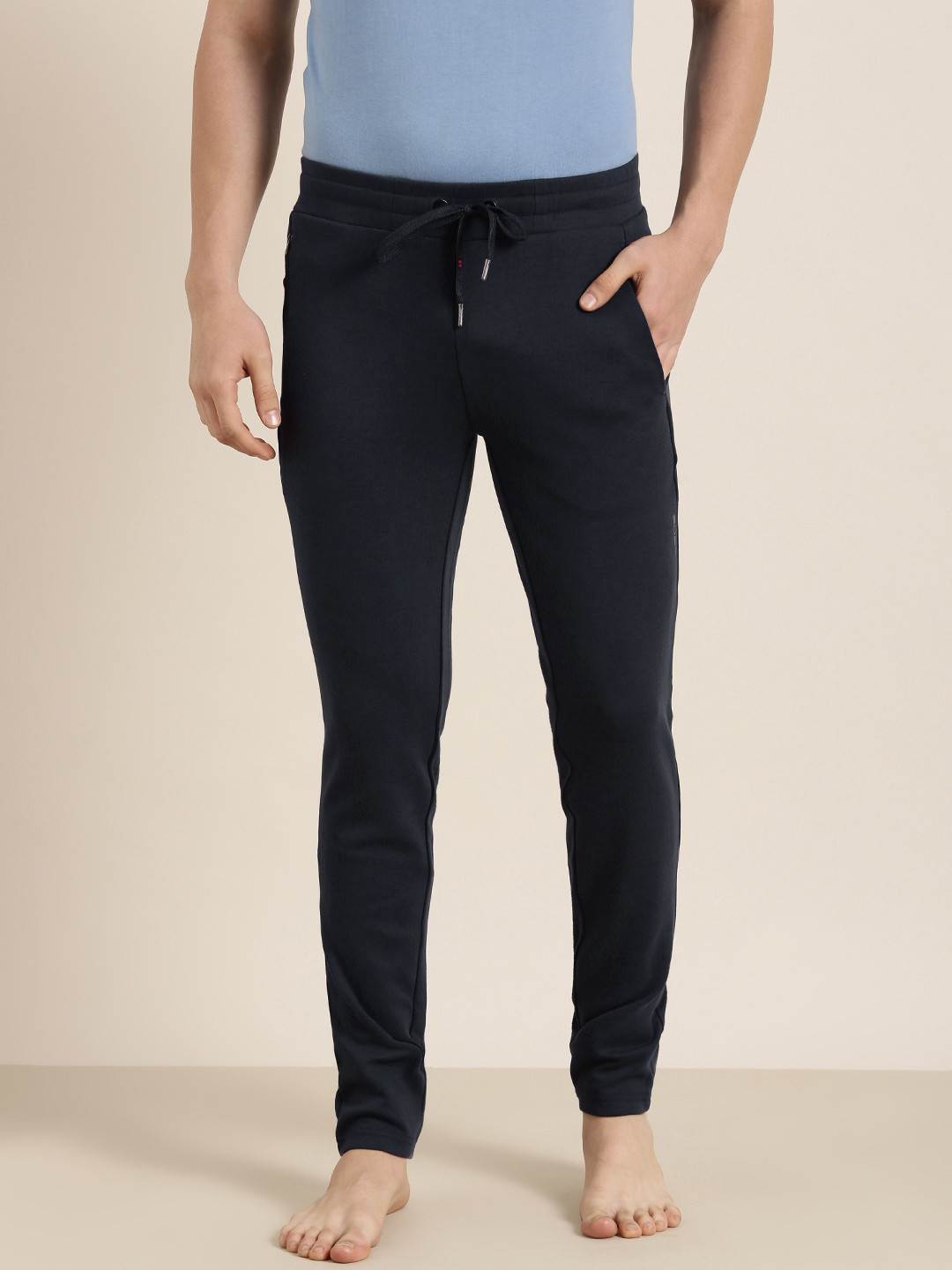 

Sweet Dreams Men Navy Blue Solid Regular Fit Mid-Rise Knitted Straight Lounge Pants