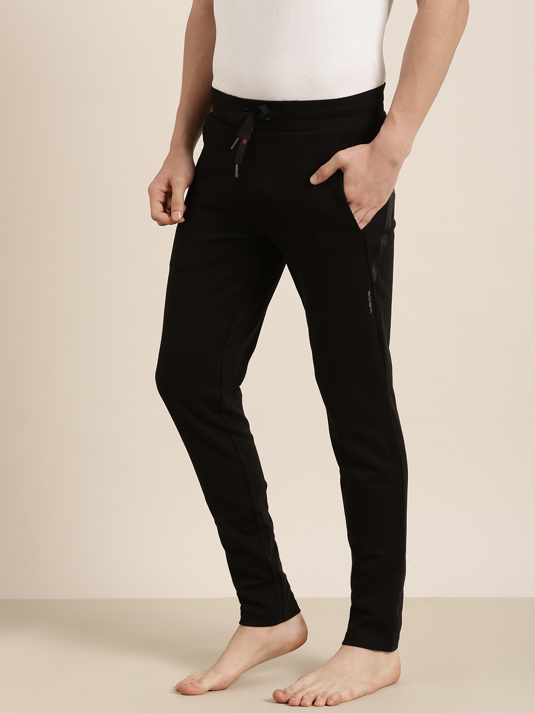 

Sweet Dreams Men Black Solid Regular Fit Mid-Rise Knitted Straight Lounge Pants