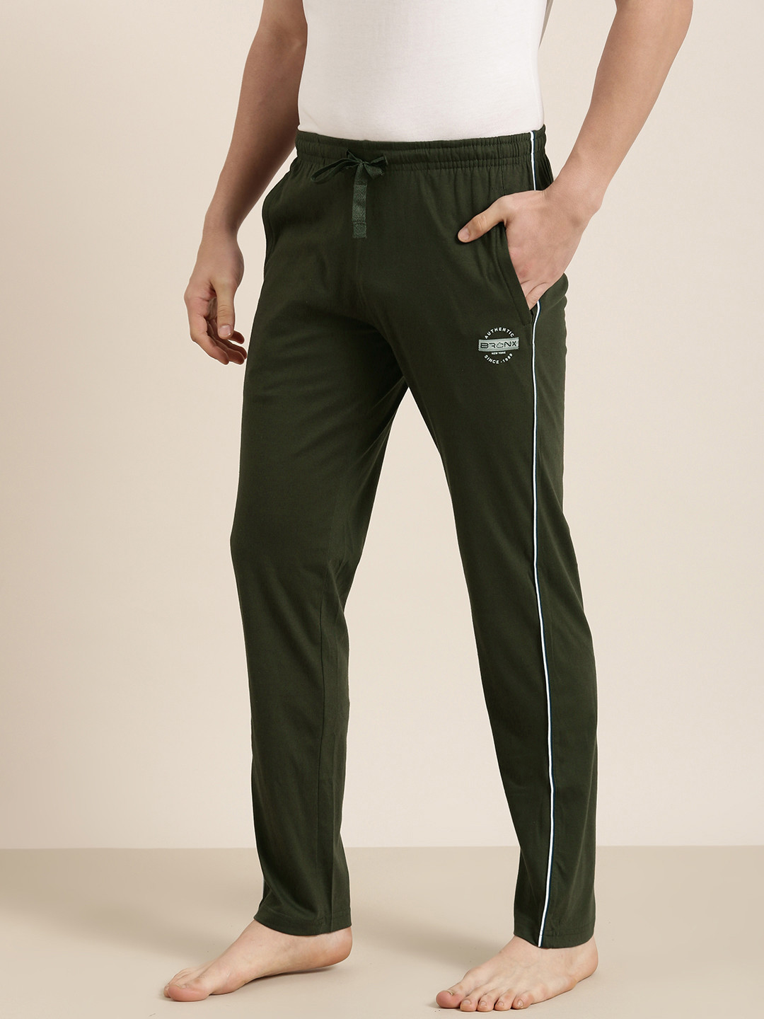 

Sweet Dreams Men Olive Green Solid Regular Fit Mid-Rise Knitted Straight Lounge Pants