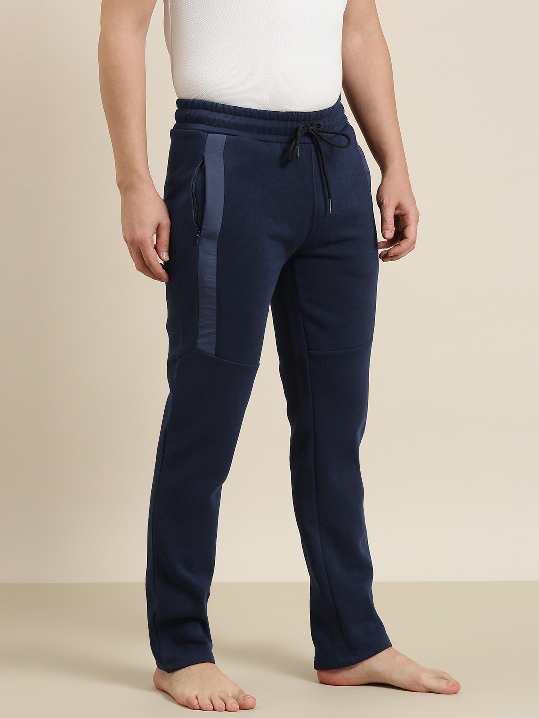 

Sweet Dreams Men Solid Straight Lounge Pants With Contrast Side Panels, Navy blue
