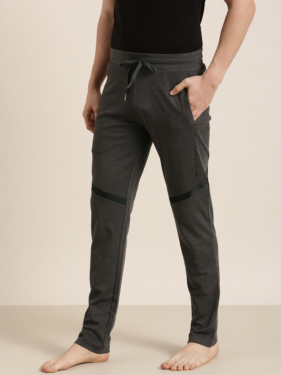 

Sweet Dreams Men Charcoal Grey Solid Regular Fit Mid-Rise Knitted Straight Lounge Pants