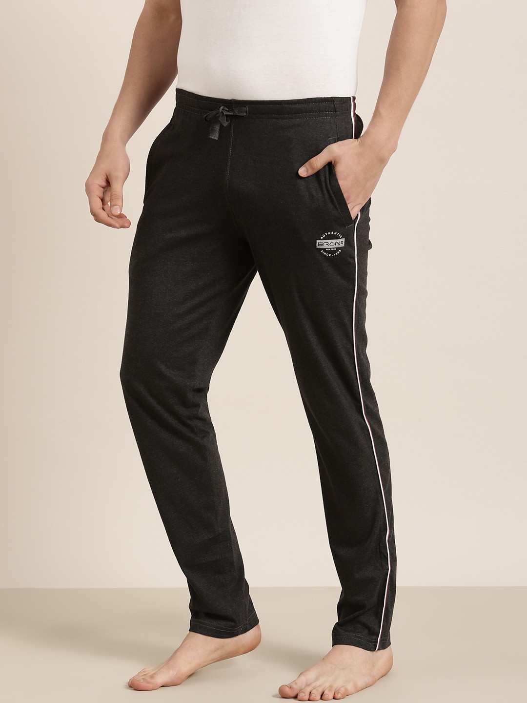 

Sweet Dreams Men Charcoal Black Solid Lounge Pants With Brand Logo Detail
