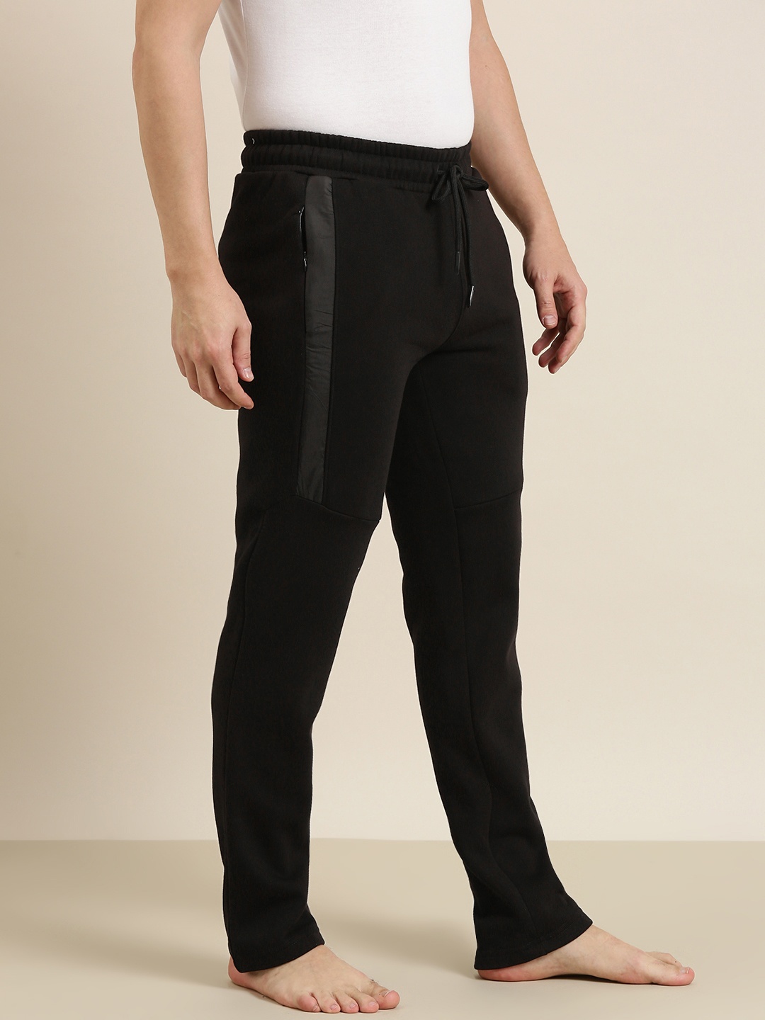 

Sweet Dreams Men Solid Straight Lounge Pants With Contrast Side Panels, Black