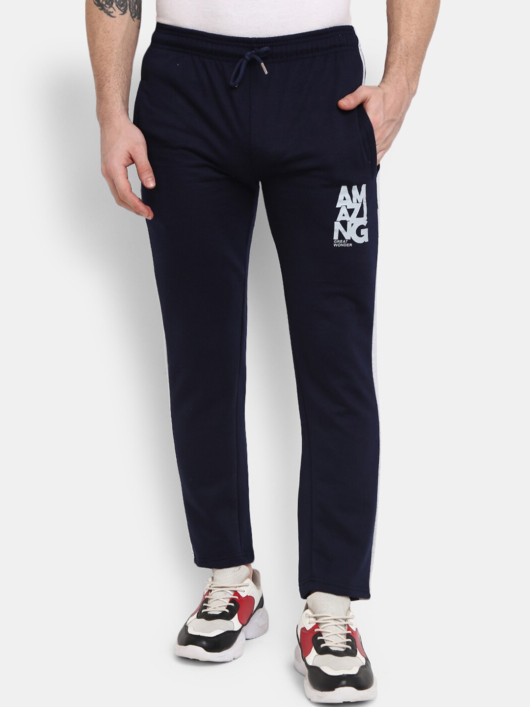 

V-Mart Men Navy Blue Solid Cotton Track Pants