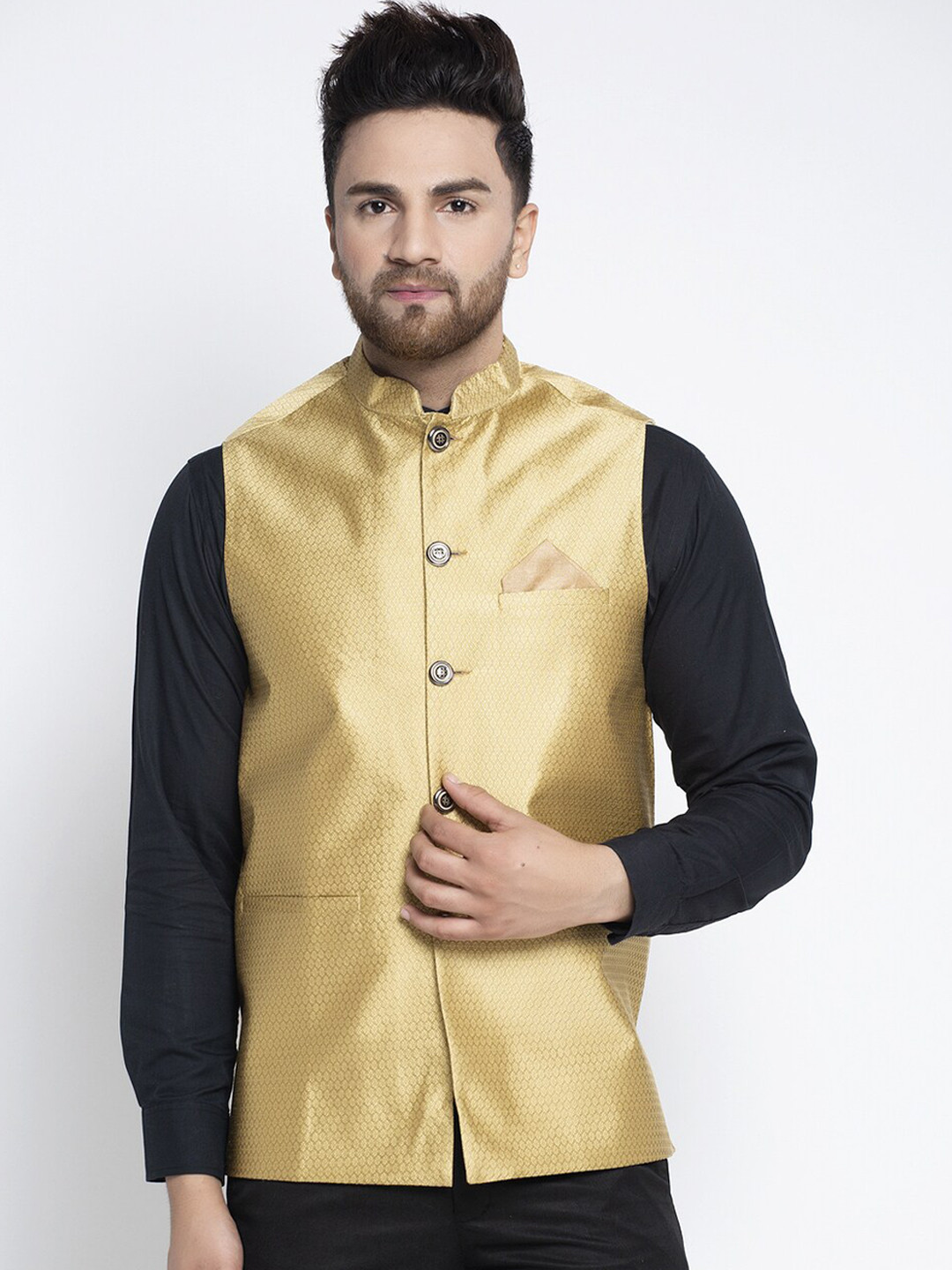 

Jompers Men Gold-Colored Woven Design Nehru Jacket