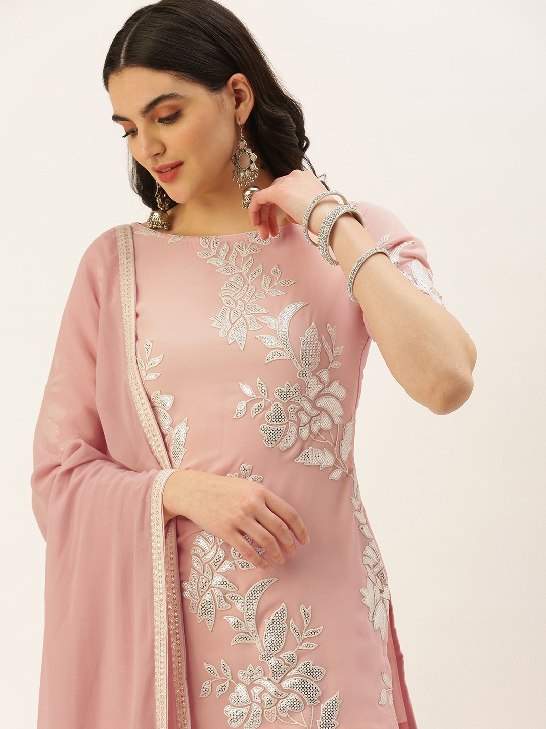 

Ethnovog Ready To Wear Pink Cascade Ruffled Gharara Suit Set