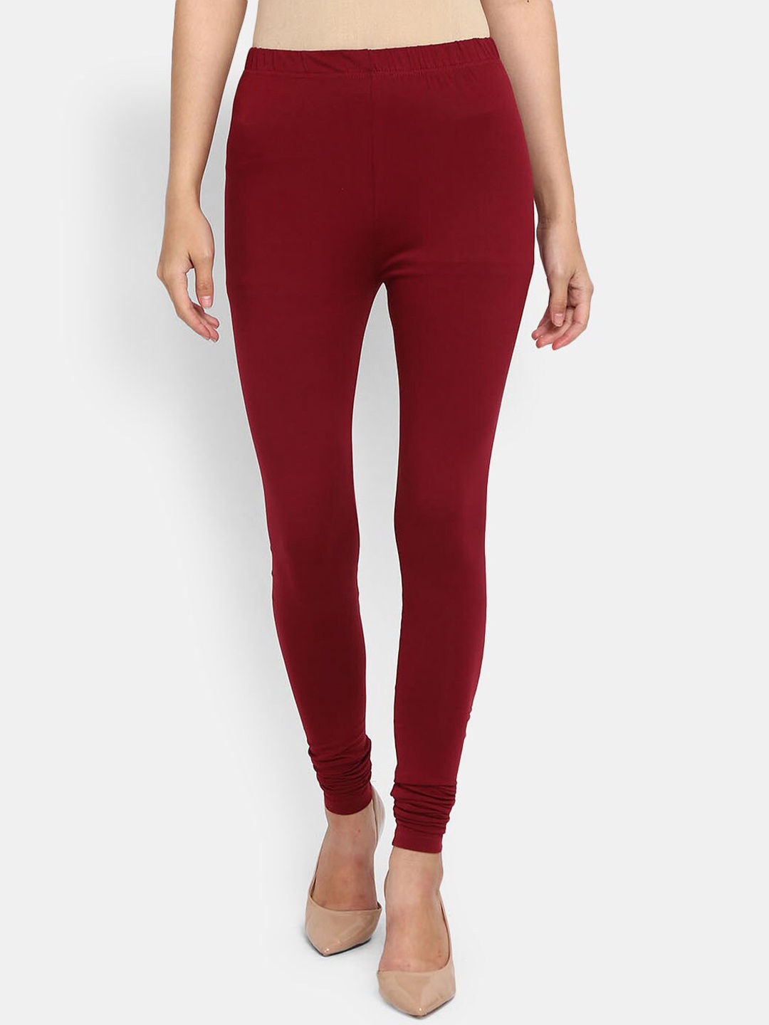 

V-Mart Women Solid Churidar Length Leggings, Maroon