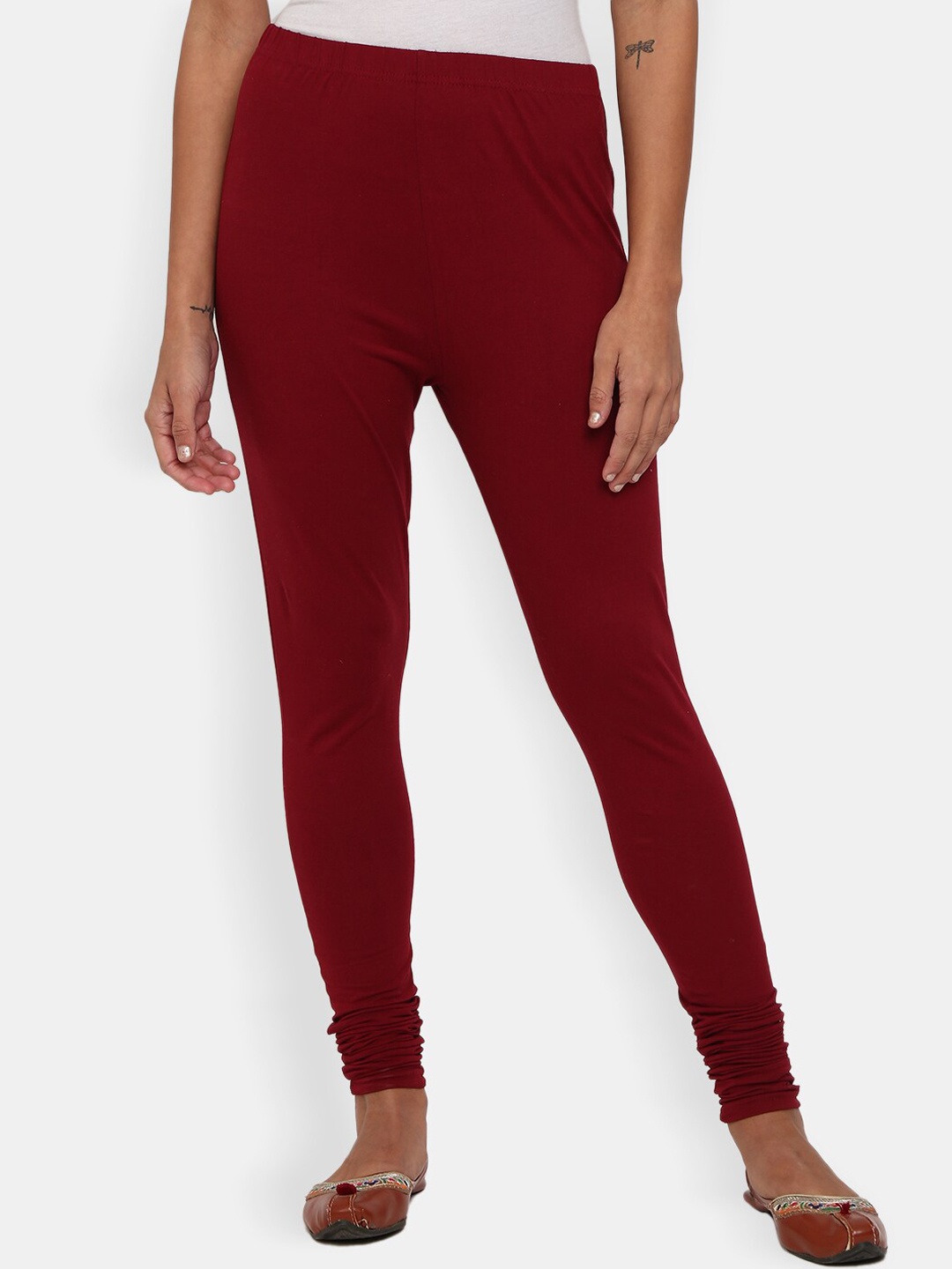 

V-Mart Women Solid Churidar Length Cotton Leggings, Maroon