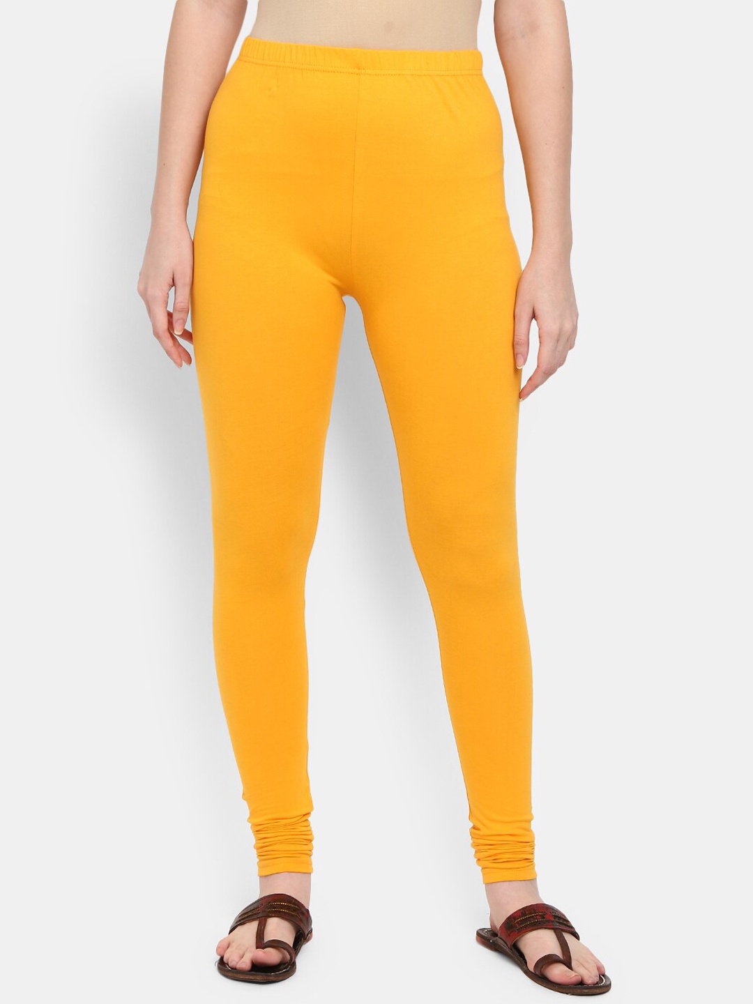 

V-Mart Women Solid Churidar Length Cotton Leggings, Mustard