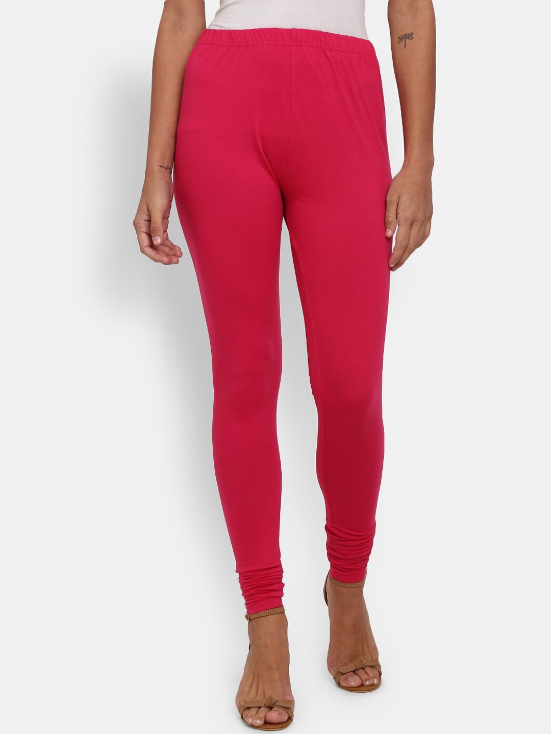 

V-Mart Women Solid Churidar Length Cotton Leggings, Fuchsia