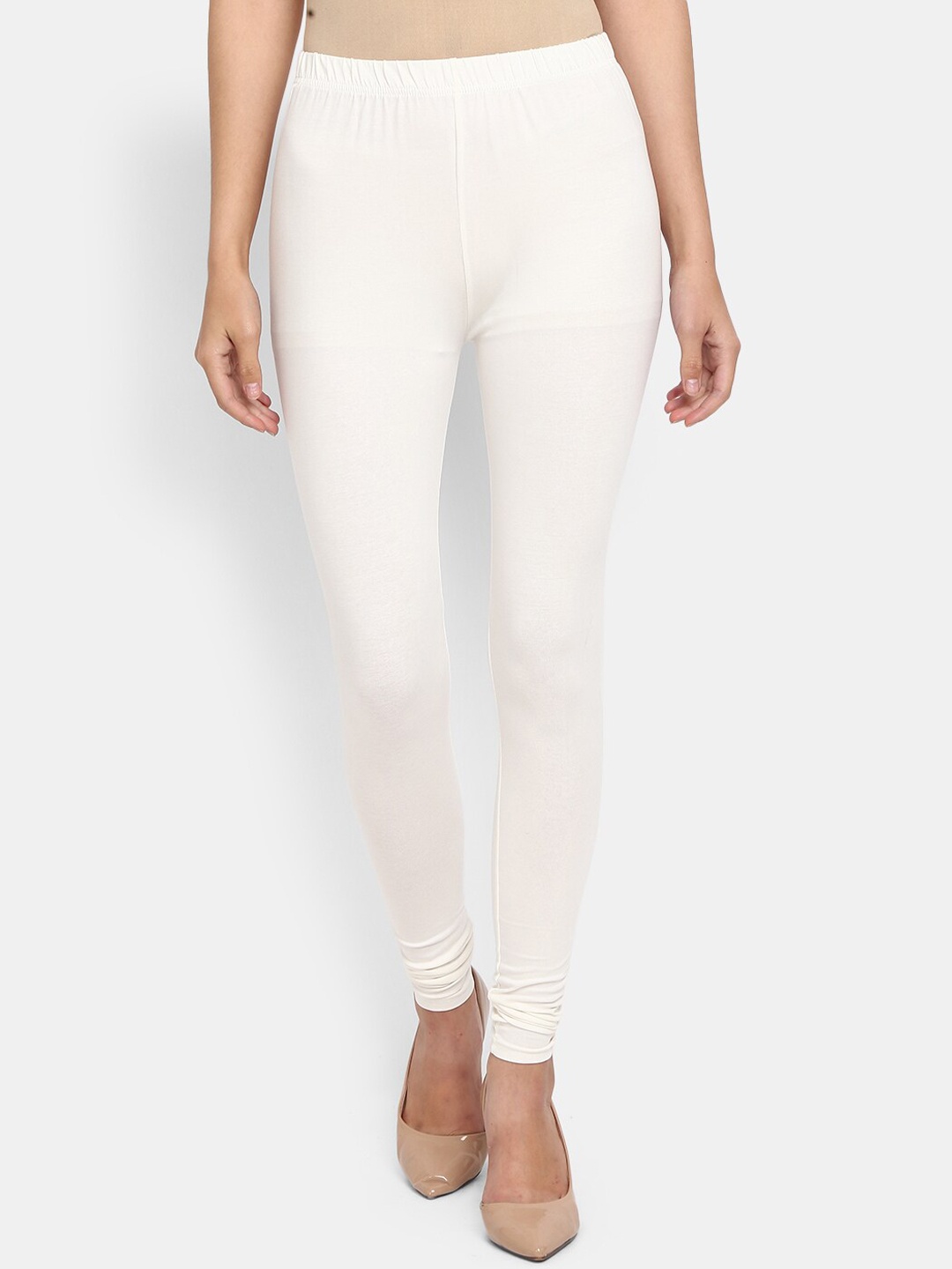 

V-Mart Women Solid Churidar Length Cotton Leggings, Off white