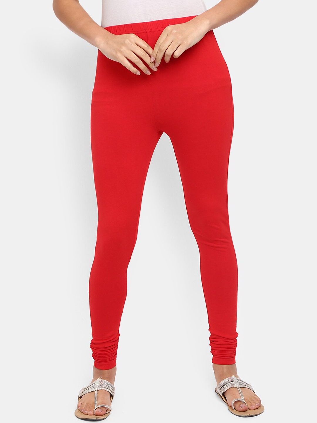

V-Mart Women Solid Churidar Length Cotton Leggings, Red