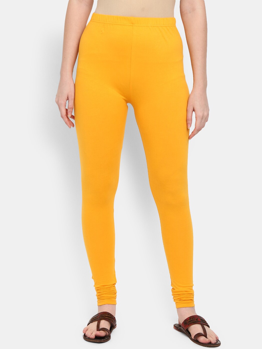 

V-Mart Women Solid Churidar Length Cotton Leggings, Mustard