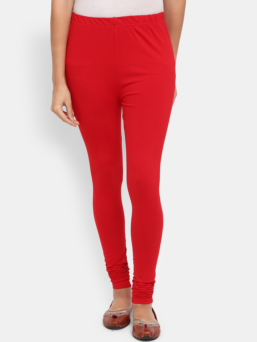

V-Mart Women Solid Churidar Length Cotton Leggings, Red