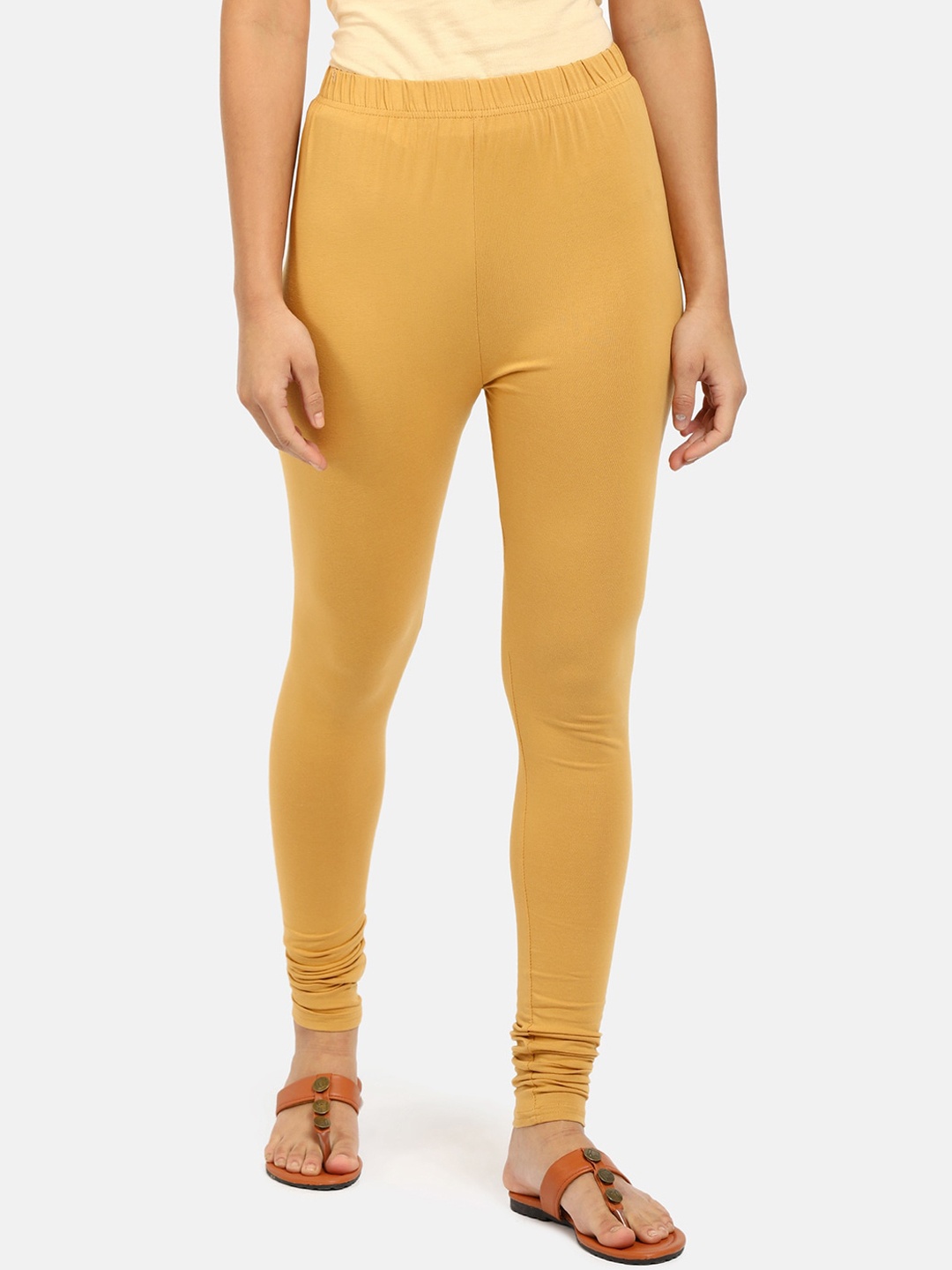 

V-Mart Women Beige Solid Churidar Length Cotton Leggings