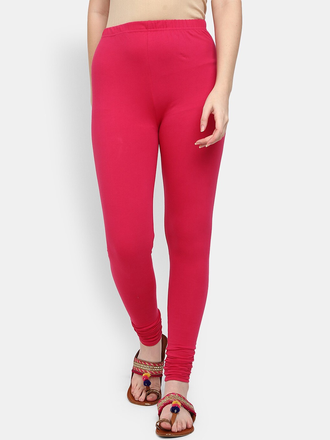 

V-Mart Women Fuchsia Solid Churidar Length Cotton Leggings