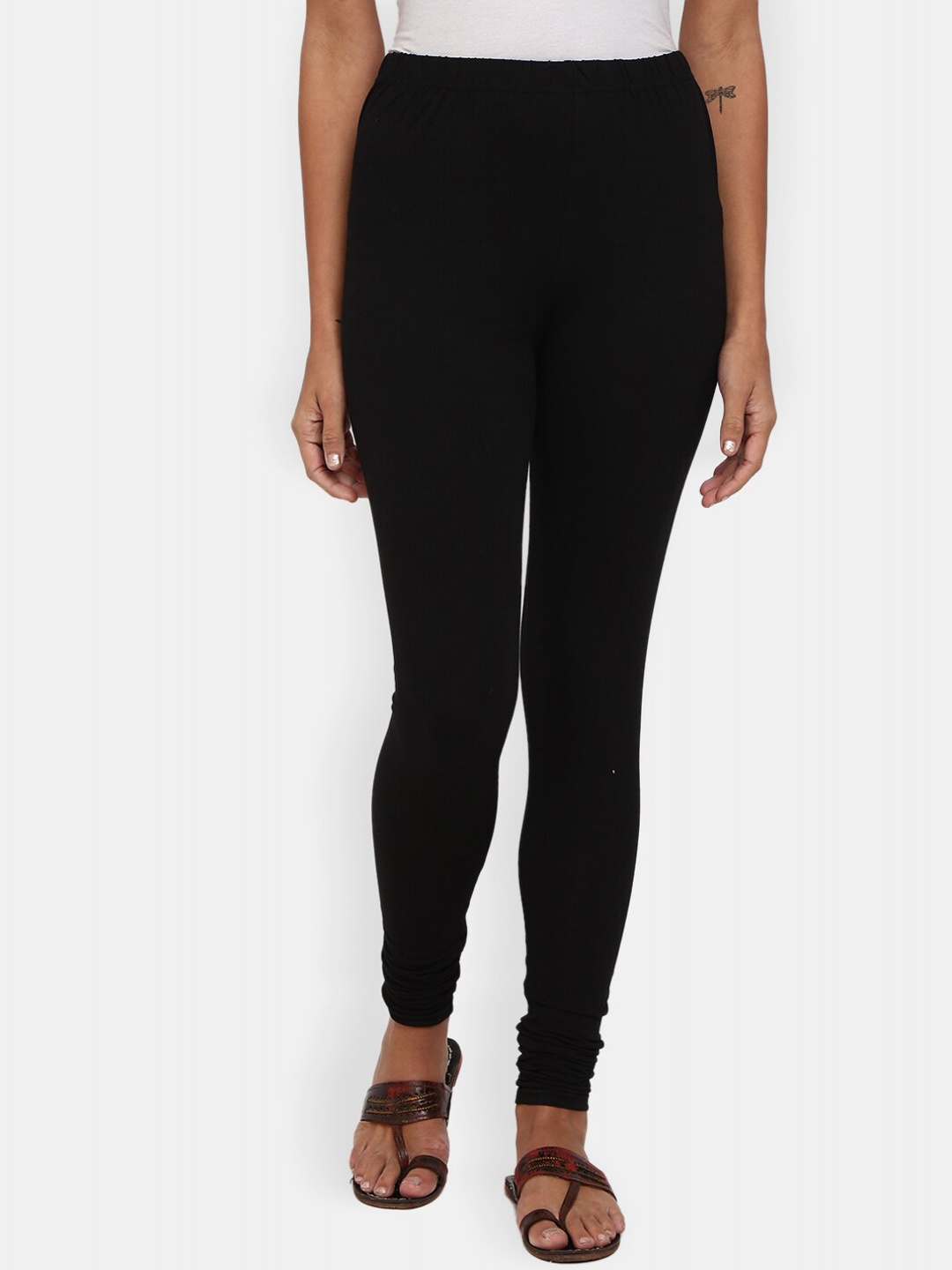 

V-Mart Women Black Solid Churidar Length Cotton Leggings
