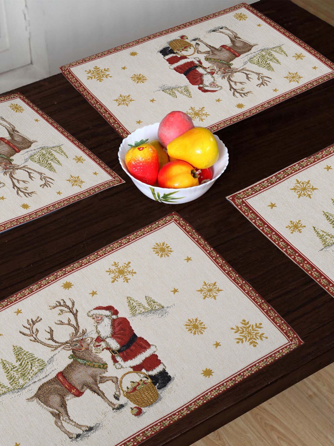 

AVI Living Set of 4 Christmas Santa Jaquard Woven Table Placemats, White