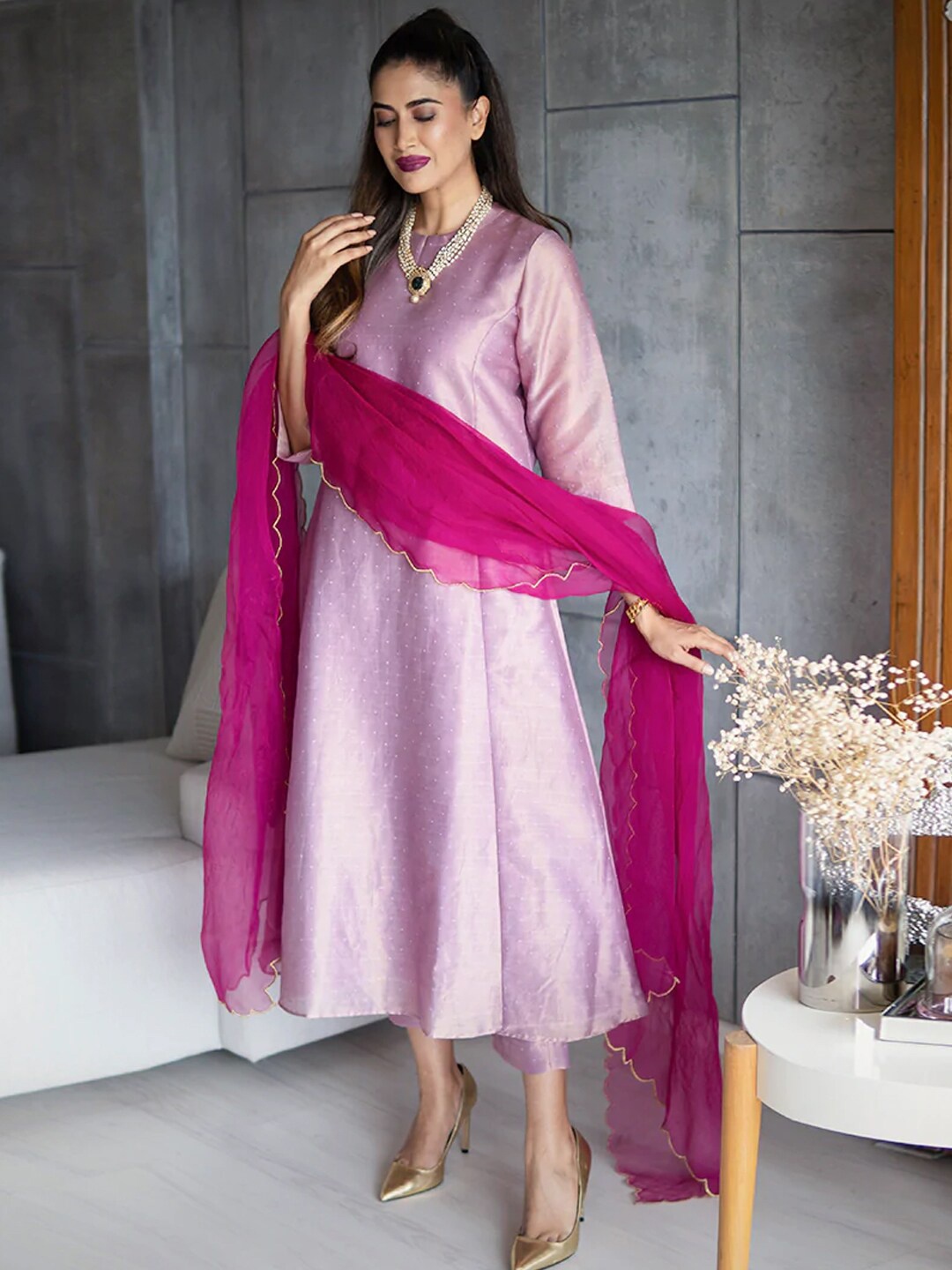 

Ambraee Women Purple Beads and Stones Kurta with Trousers & Dupatta