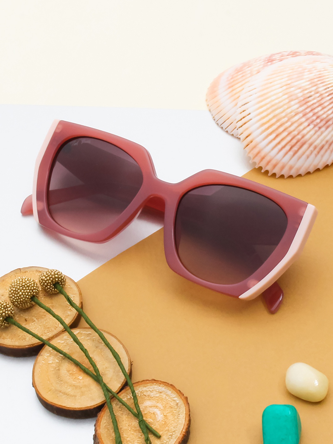 

Ted Smith Unisex Grey Lens & Pink Square Sunglasses with UV Protected Lens
