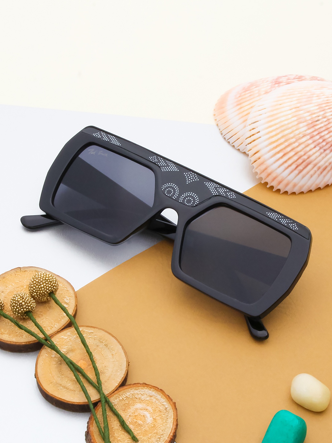 

Ted Smith Unisex Black Lens & Black Wayfarer Sunglasses with UV Protected Lens