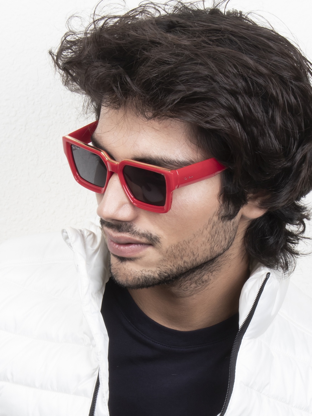 

Ted Smith Unisex Black Lens & Red Square Sunglasses with UV Protected Lens