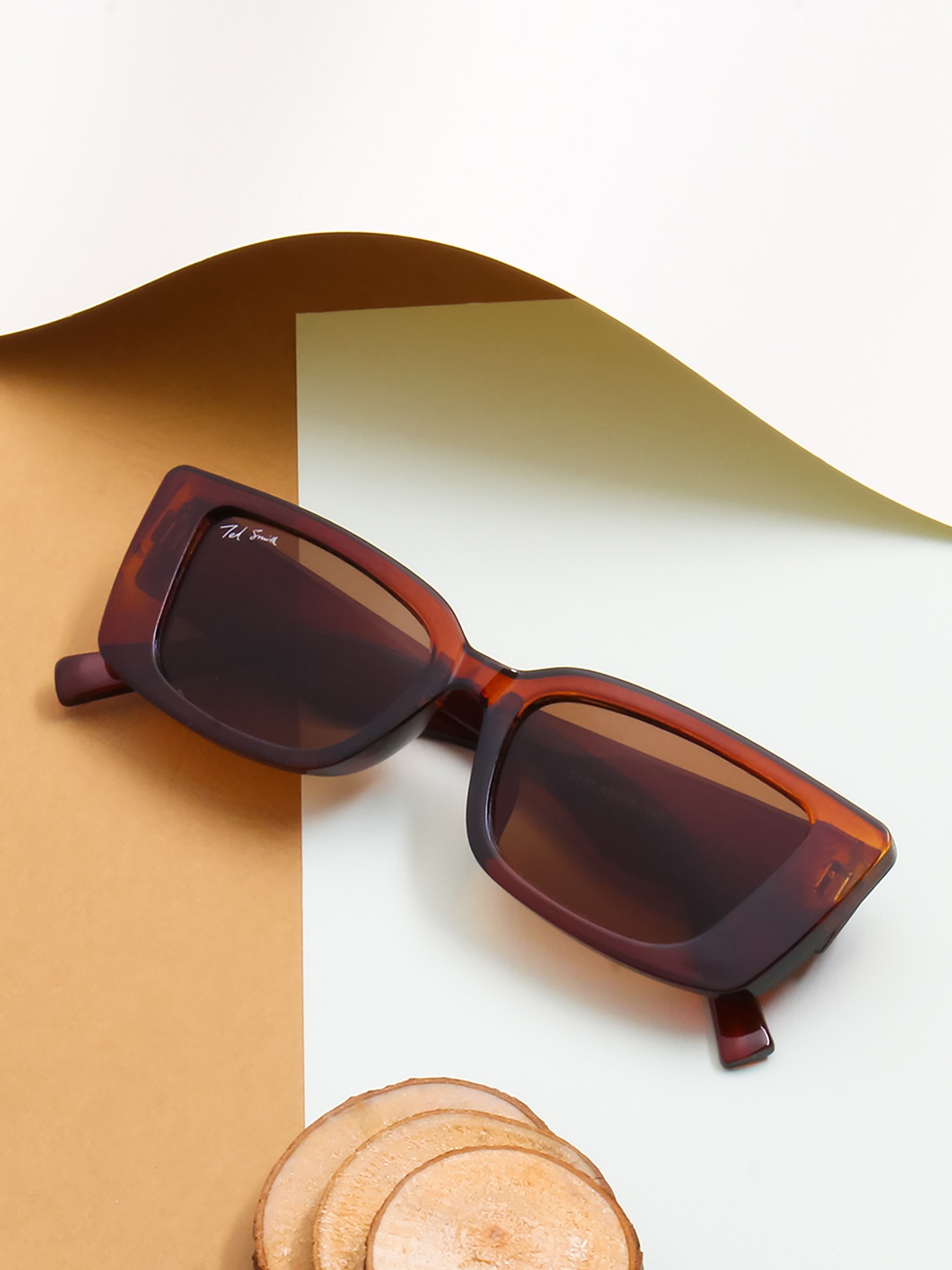 

Ted Smith Unisex Brown Lens & Brown Rectangle Sunglasses with UV Protected Lens