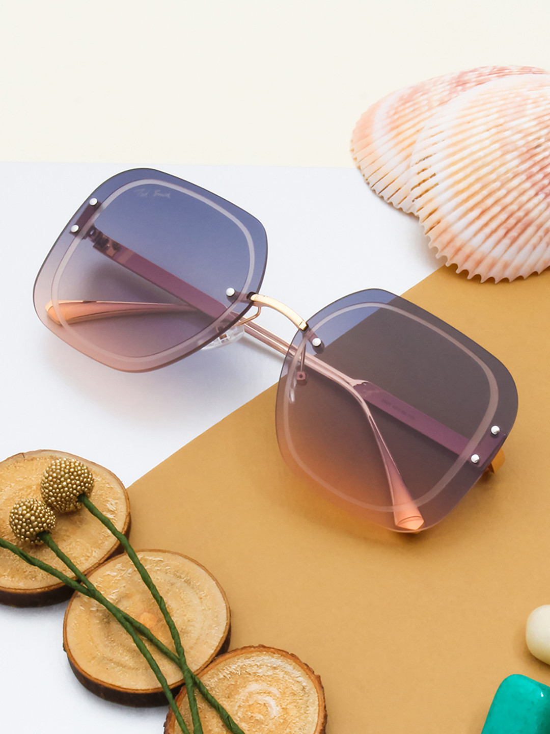 

Ted Smith Women Blue Lens & Gold-Toned Square Sunglasses with UV Protected Lens
